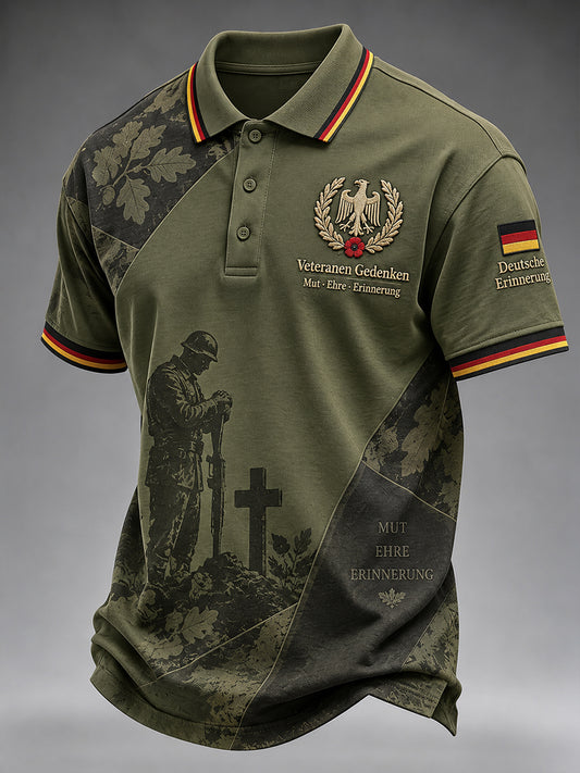 Men's Short-Sleeve Polo Shirt With Vintage Veteran Commemorative Print