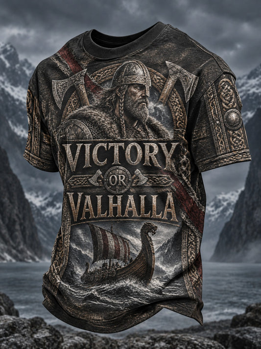 Herren-T-Shirt mit Druck „Viking Victory“ oder „Valhalla“