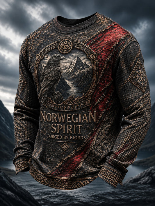 Herren-Viking-Print-Waffel-Longsleeve-T-Shirt