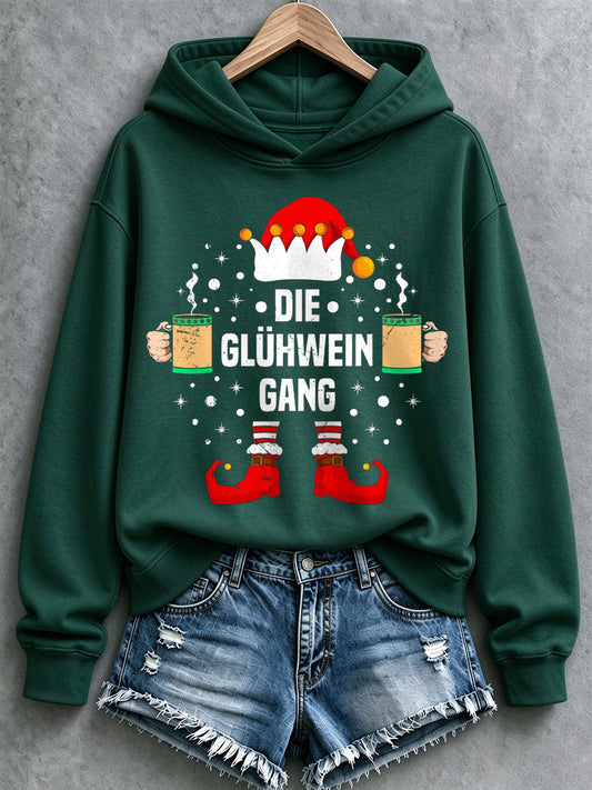 Weihnachts-Kapuzenpullover für Damen mit Muster, lässig