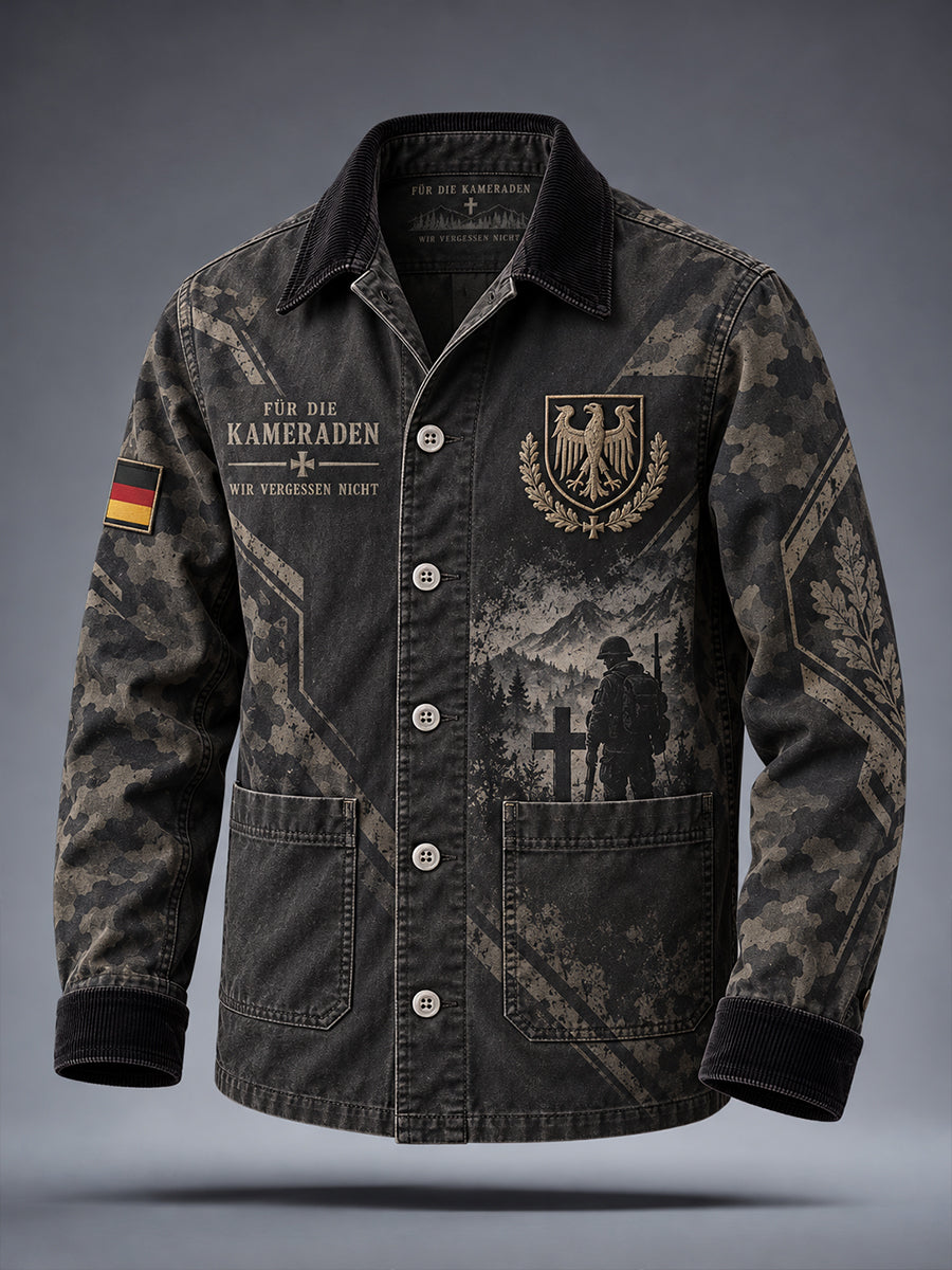 Herren-Poloshirt mit langen Ärmeln und militärischen Veteranen-Motiven