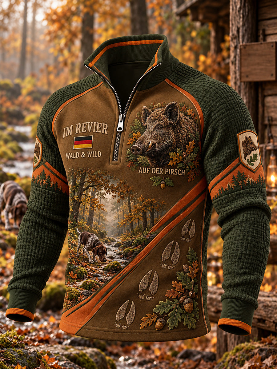 Herren-Herbstjacke mit halbem Reißverschluss und Stehkragen für die Jagdsaison