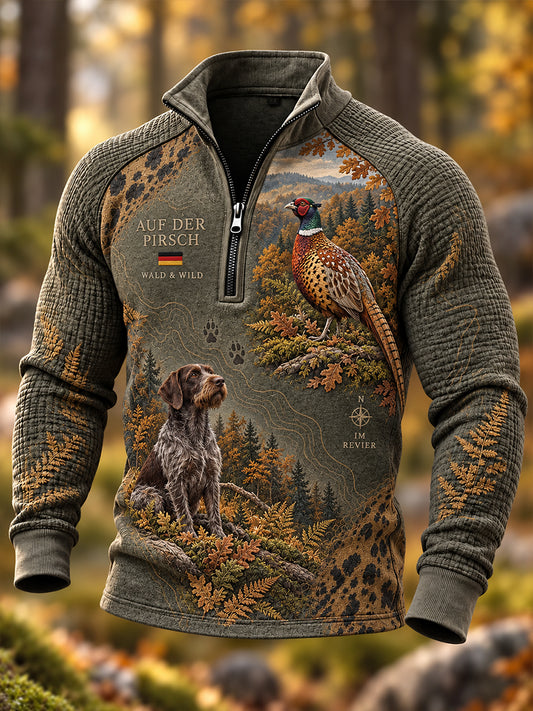Herren-Herbstjacke mit halbem Reißverschluss und Stehkragen für die Jagdsaison
