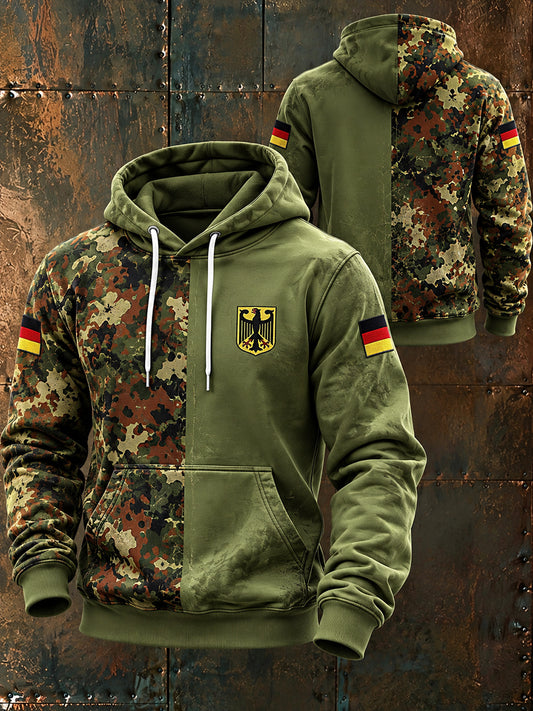 Herren-Kapuzenpullover mit langen Ärmeln und grafischem Print im Veteranen-Stil