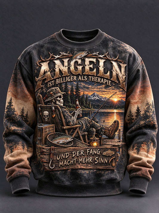 Men's Fun Fishing Slogan Print CrewNeck Sweatshirt