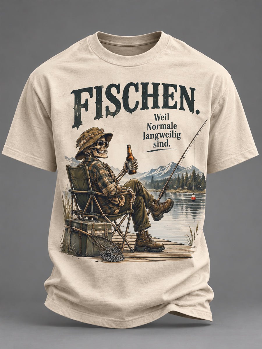 Men's Fun Fishing Slogan Print Short Sleeve T-shirt