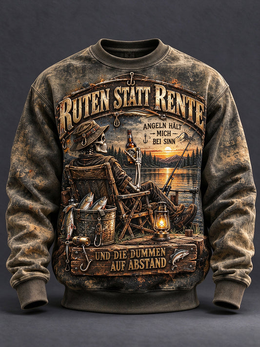 Men's Fun Fishing Slogan Print CrewNeck Sweatshirt