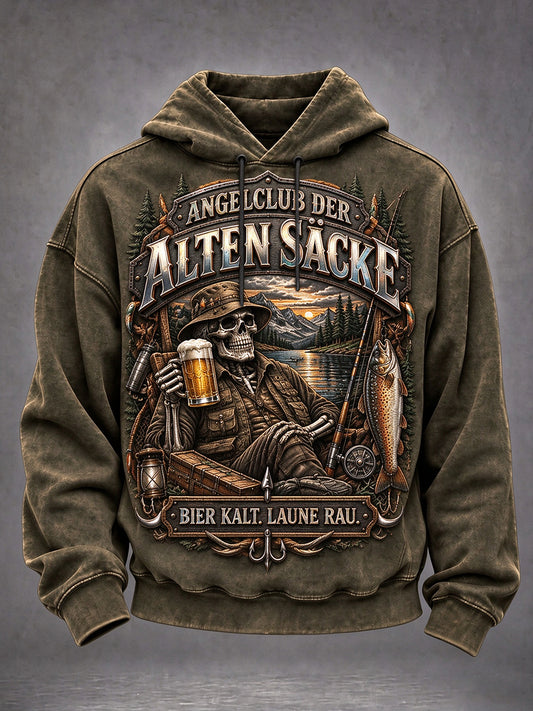 Men's Fun Fishing Slogan Print Casual Hoodie