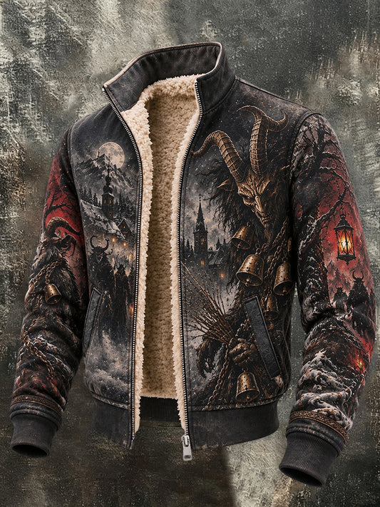 Herren-Krampusnacht-Print-Fleecejacke aus Mischgewebe