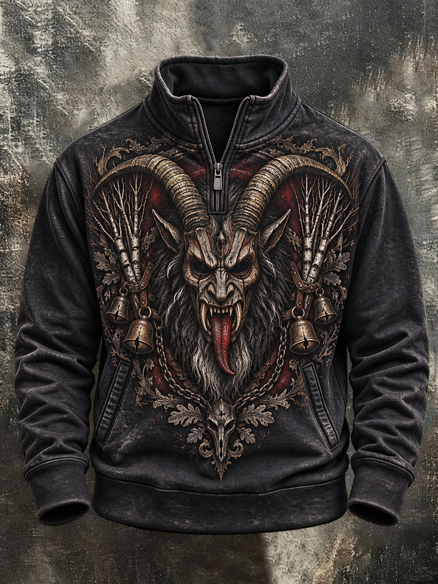 Herren-Krampusnacht-Print-Sweatshirt mit Reißverschluss
