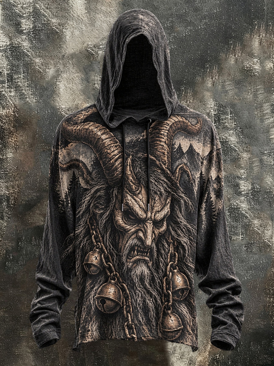 Herren-Krampusnacht-Print-Hoodie mit langen Ärmeln