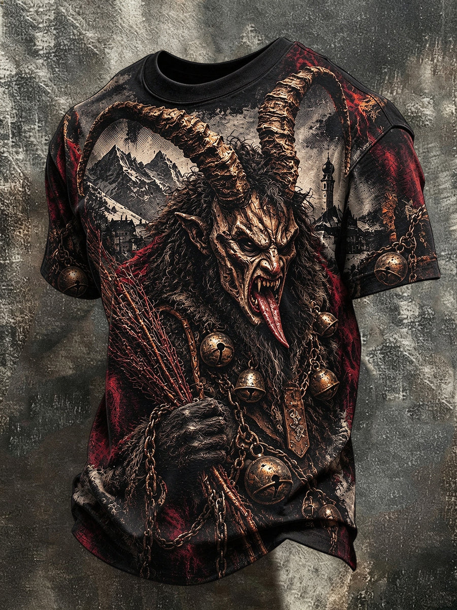 Herren-Krampuslauf-Print-T-Shirt mit kurzen Ärmeln