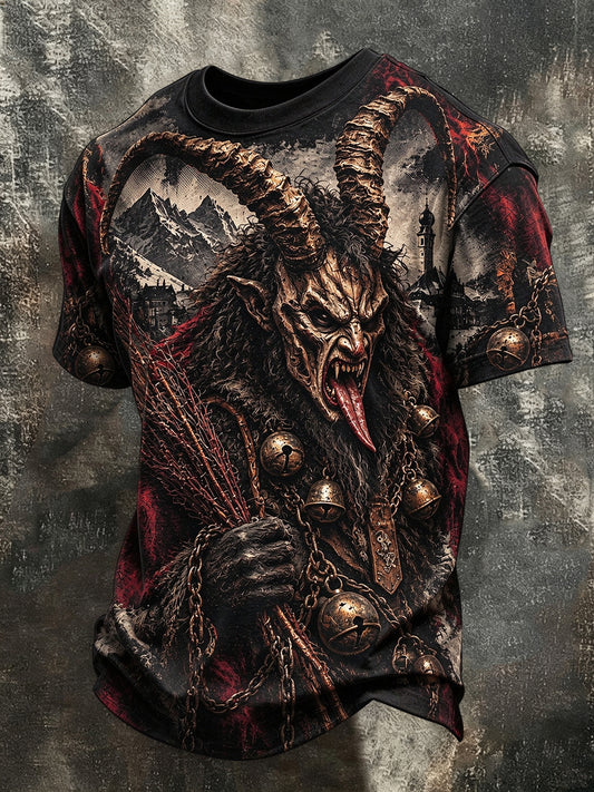 Herren-Krampuslauf-Print-T-Shirt mit kurzen Ärmeln