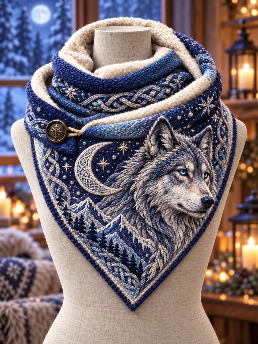 Unisex-Retro-Schal im nordischen Wikingerstil mit Tiermotiv und Fleece-Fütterung in Dreiecksform