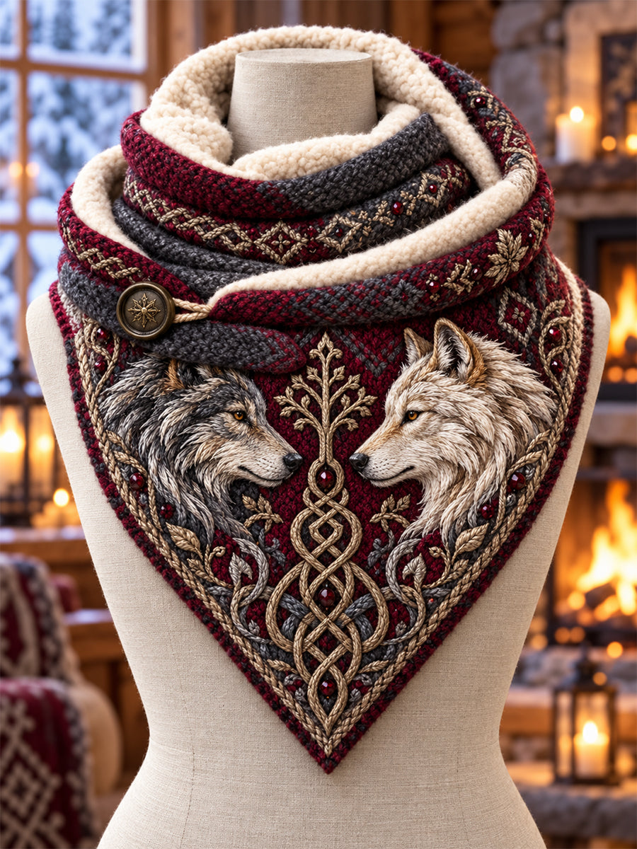 Unisex-Retro-Schal im nordischen Wikingerstil mit Tiermotiv und Fleece-Fütterung in Dreiecksform