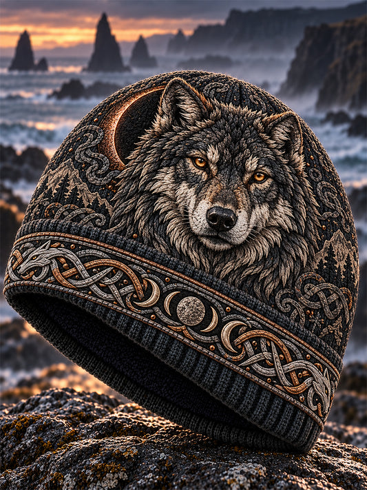 Unisex-Retro-Viking-Mütze aus Fleece mit nordischem Tiermotiv