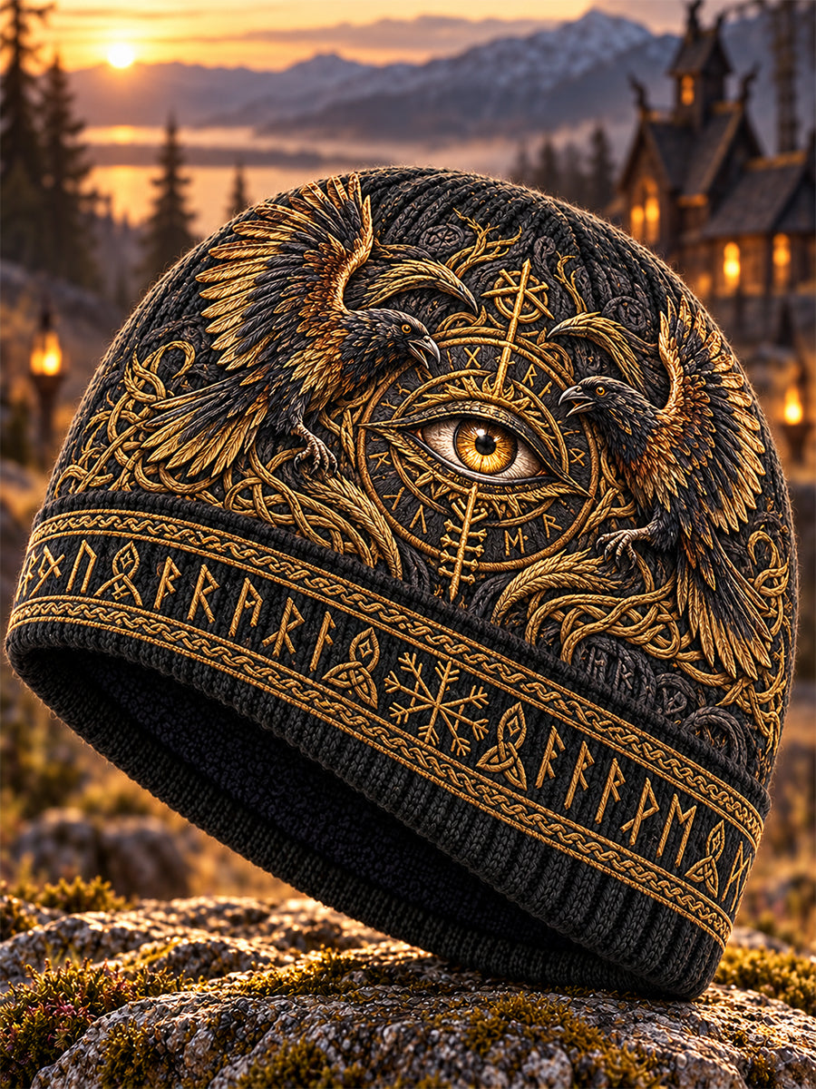 Unisex-Retro-Viking-Mütze aus Fleece mit nordischem Tiermotiv
