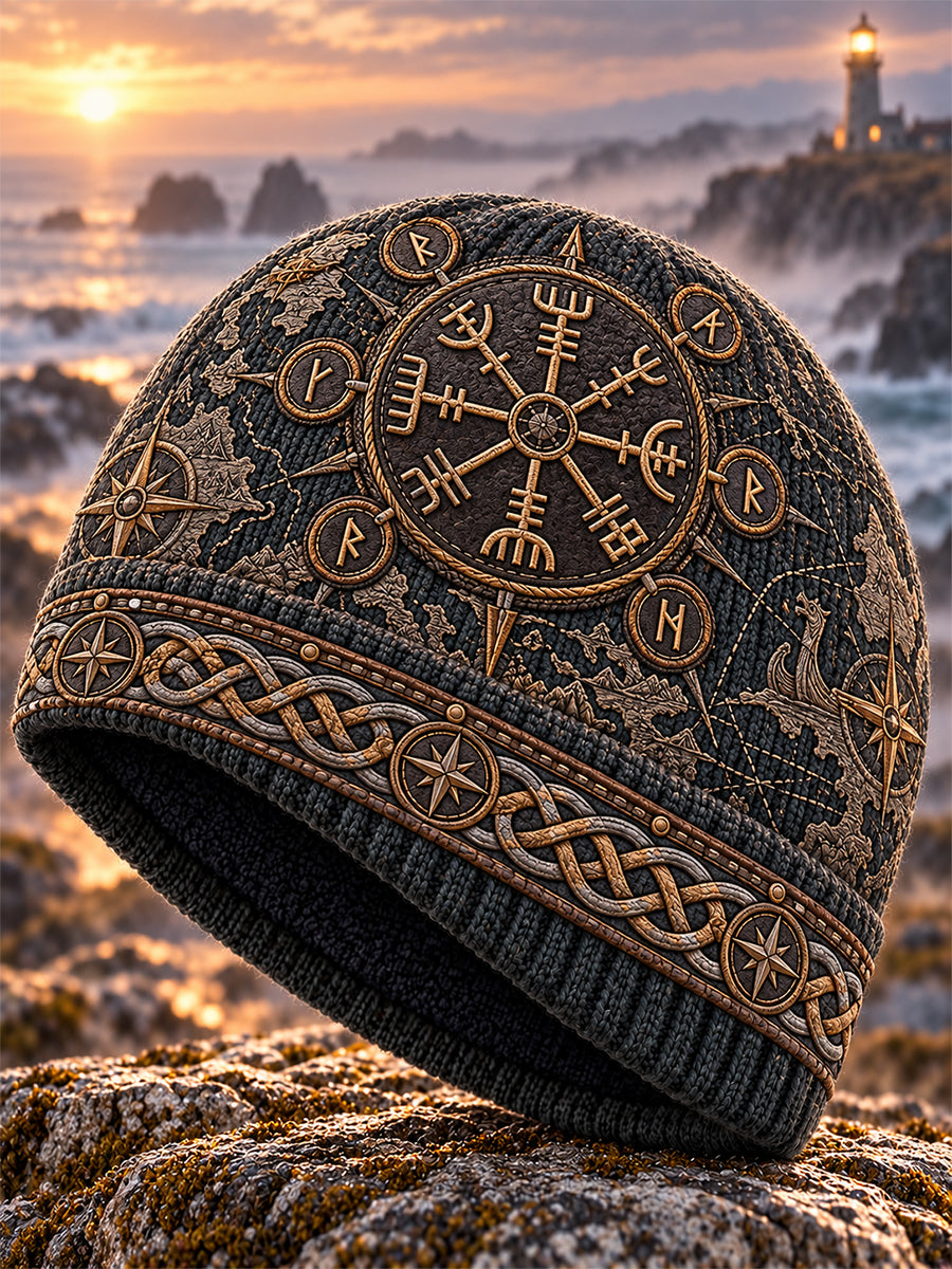 Unisex-Retro-Viking-Mütze aus Fleece mit nordischem Tiermotiv
