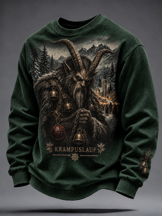 Herren-Krampusnacht-Print-Rundhals-Sweatshirt