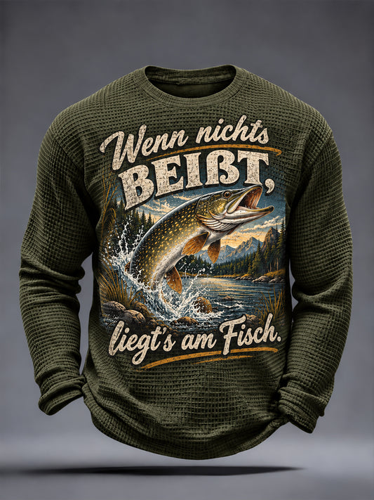 Lustiges Herren-T-Shirt mit Fischerspruch-Print, Waffelstruktur