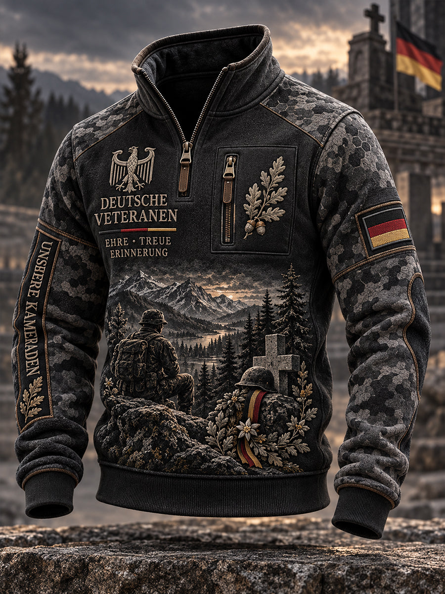 Herren-Sweatshirt mit Grafikdruck zum Thema Veteranen-Gedenken, Mock-Neck und langen Ärmeln