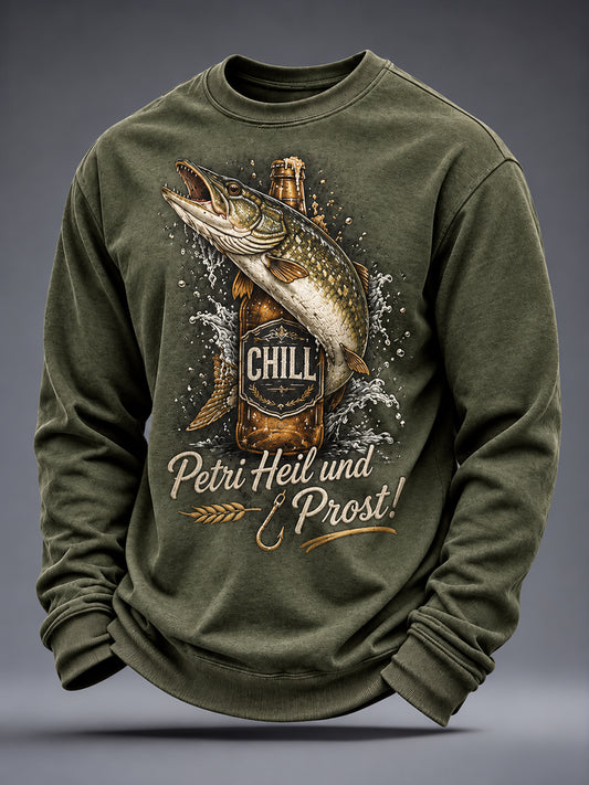 Herren-Sweatshirt mit lustigem Angeldruck und Rundhalsausschnitt