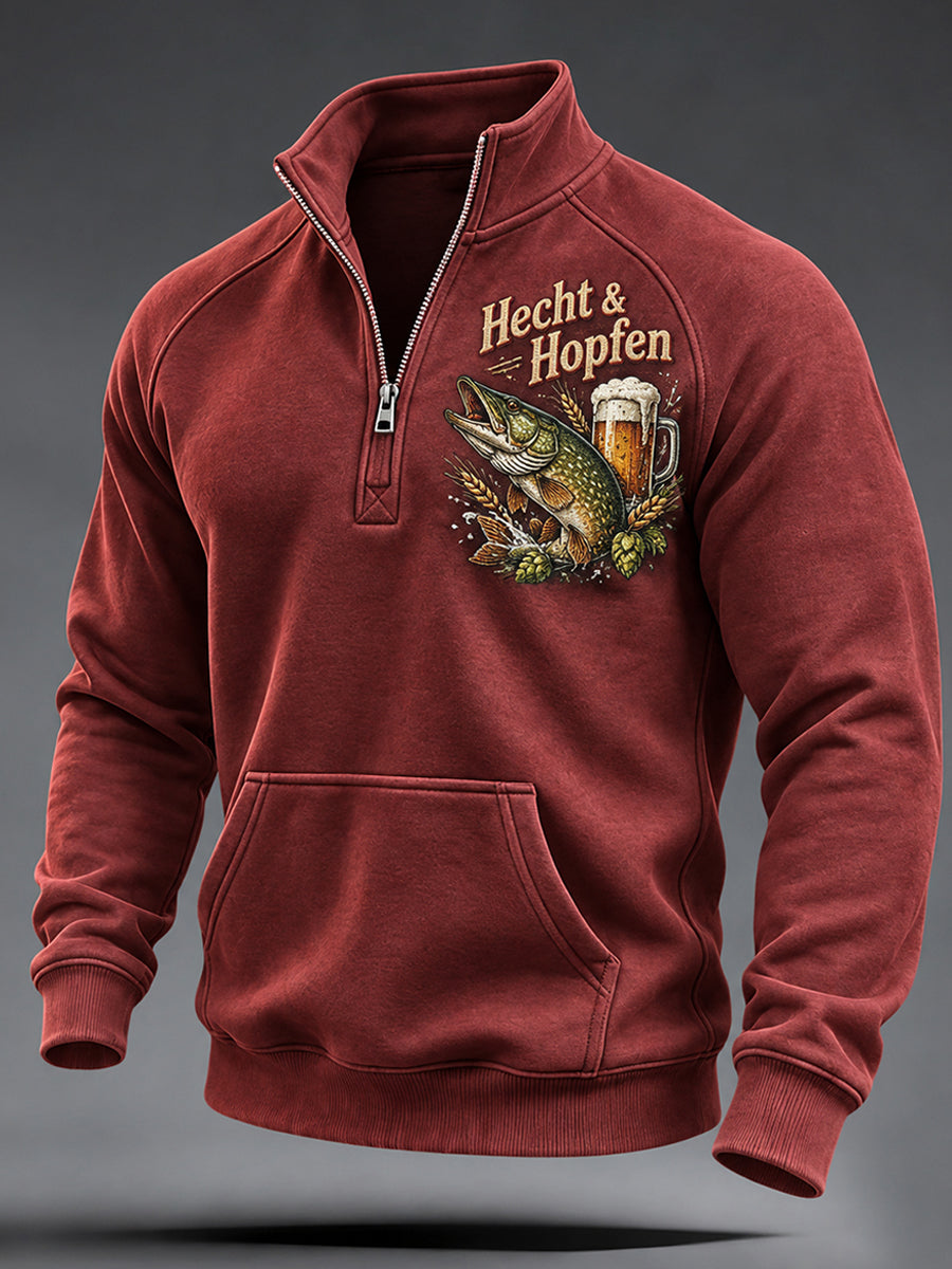 Herren-Pullover mit lustigem Angeldruck und Reißverschluss