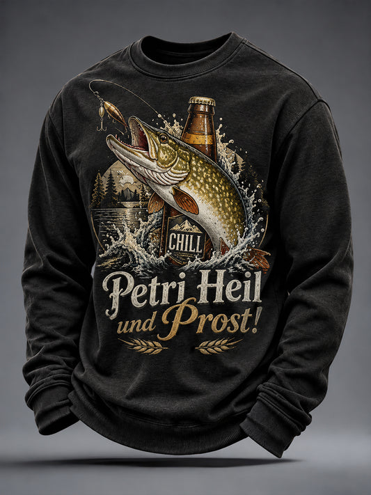 Herren-Sweatshirt mit lustigem Angeldruck und Rundhalsausschnitt