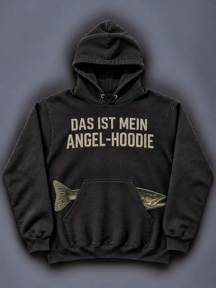 Herren-Kapuzenpullover mit witzigem Angler-Print und Tasche