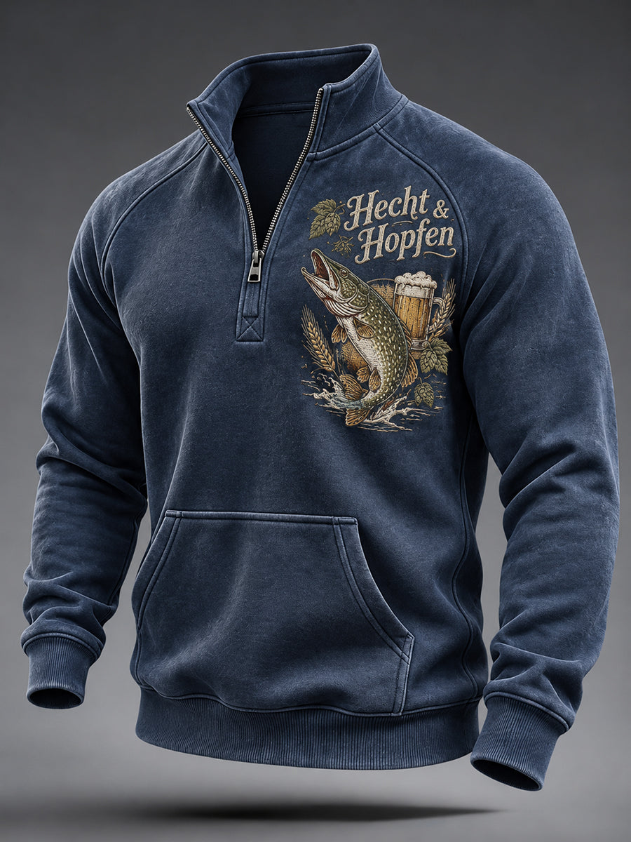 Herren-Pullover mit lustigem Angeldruck und Reißverschluss