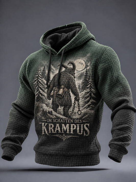 Herren-Krampus-Grafik-Kariertes Baumwollkapuzenpullover