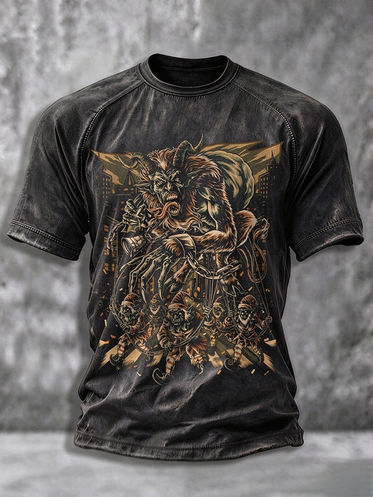 Herren-Krampus-Grafik-T-Shirt mit kurzen Ärmeln