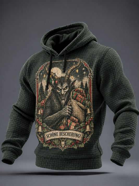Herren-Krampus-Grafik-Kariertes Baumwollkapuzenpullover