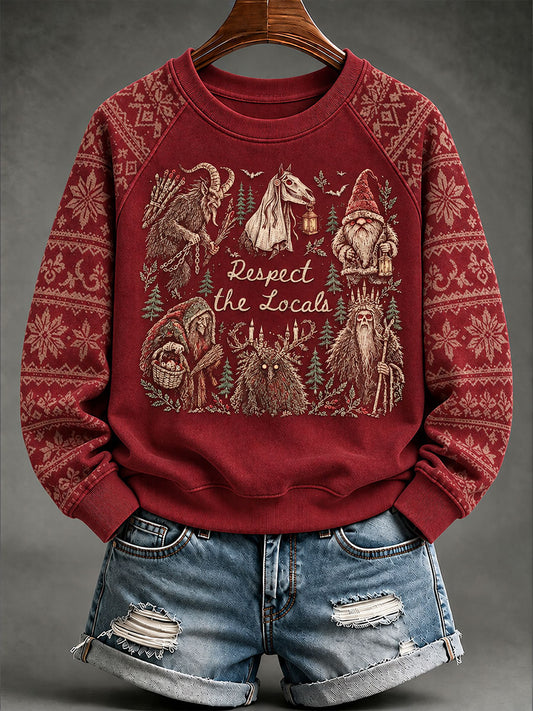 Damen-Kapuzenpullover „Winterfolklore“ mit Nikolaus- und Weihnachtsmotiv, lässiger Stil