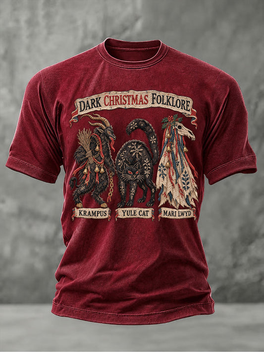 Herren-Casual-T-Shirt mit Winter-Folklore- und Nikolaus-Jule-Print