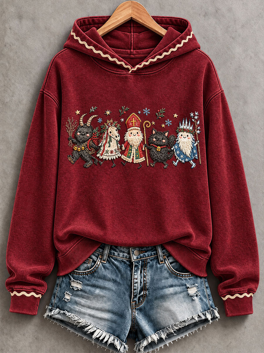Damen-Kapuzenpullover „Winterfolklore“ mit Nikolaus- und Weihnachtsmotiv, lässiger Stil