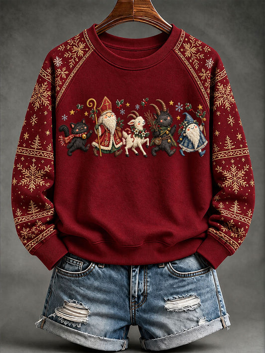Damen-Kapuzenpullover „Winterfolklore“ mit Nikolaus- und Weihnachtsmotiv, lässiger Stil