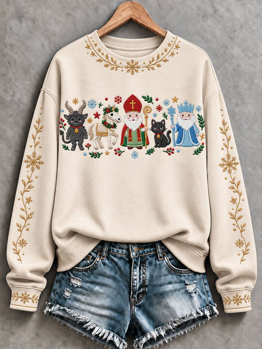 Damen-Kapuzenpullover „Winterfolklore“ mit Nikolaus- und Weihnachtsmotiv, lässiger Stil