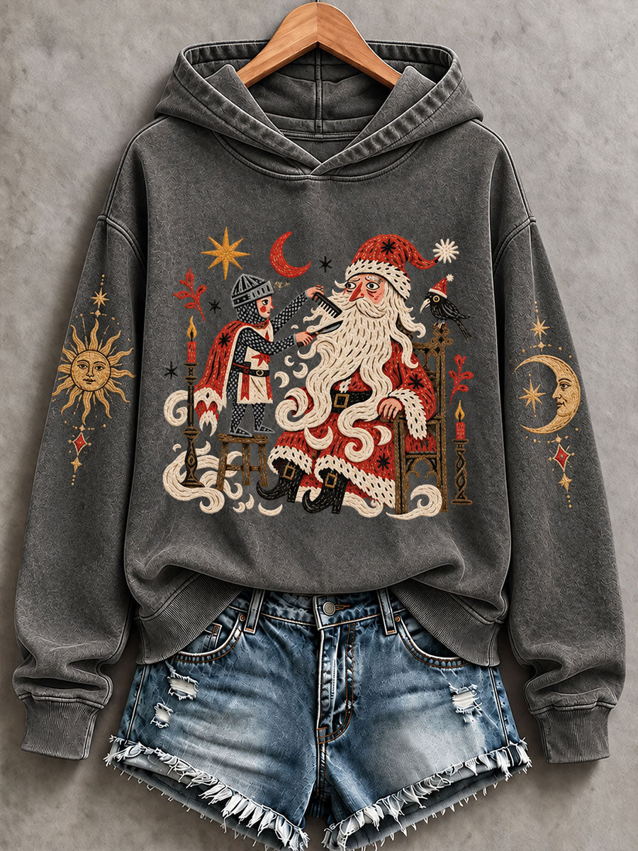 Damen-Sweatshirt im Vintage-Nordic-Stil mit Aufdruck „Soldatin schneidet Sankt Nikoläus’ Bart“ – lässig und gemütlich